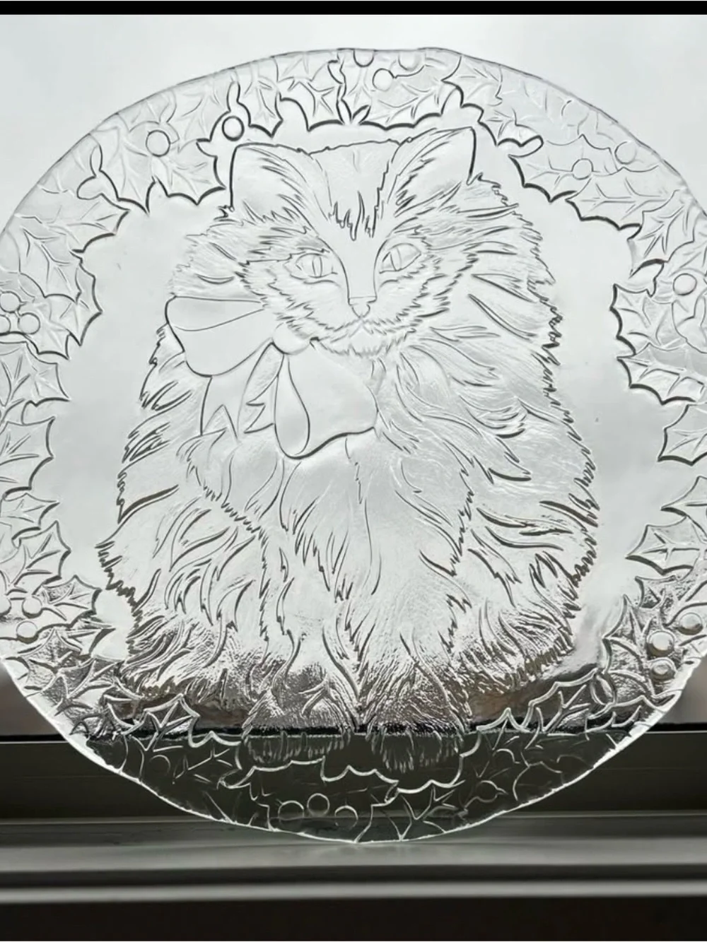 Cat serving platter unique Clear Crystal Look One of a Kind❣️